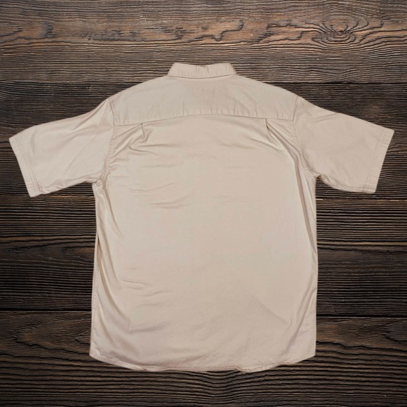 Wrangler Mens Medium Comfort Flex Short Sleeve Button Down Shirt Tan Khaki - Picture 2 of 6